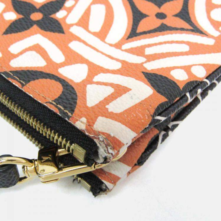 مملوكة مسبقًا Louis Vuitton Clafity Double Zip Pochette Black Brown White Coated Canvas Shoulder Bag