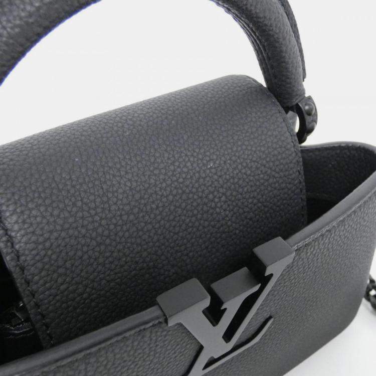 Pre Owned Louis Vuitton Capucines EW Black Calf Leather Mini Handbag