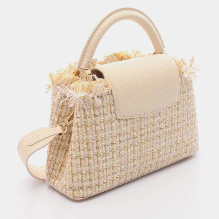 Pre Owned Louis Vuitton Capucines Bb Handbag Fabric Leather And Raffia Beige/Multicolor