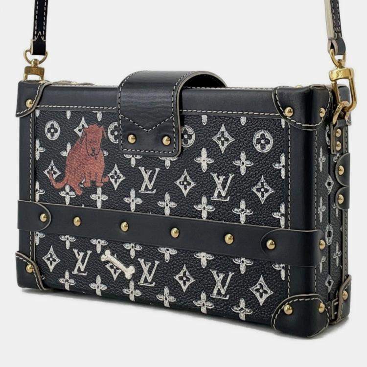 Pre Owned Louis Vuitton Monogram Catgram Petite Malle Shoulder Bag Clutch In Black