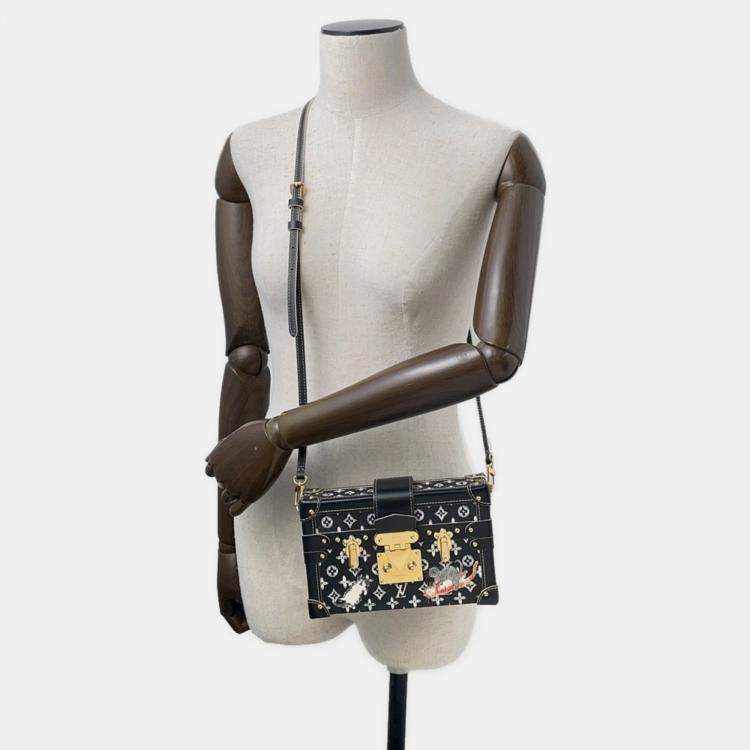 Pre Owned Louis Vuitton Monogram Catgram Petite Malle Shoulder Bag Clutch In Black