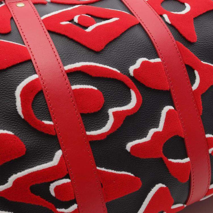 Pre Owned Louis Vuitton Keepall Bandouliere 45 Boston Bag Coated Canvas And Leather Black Red