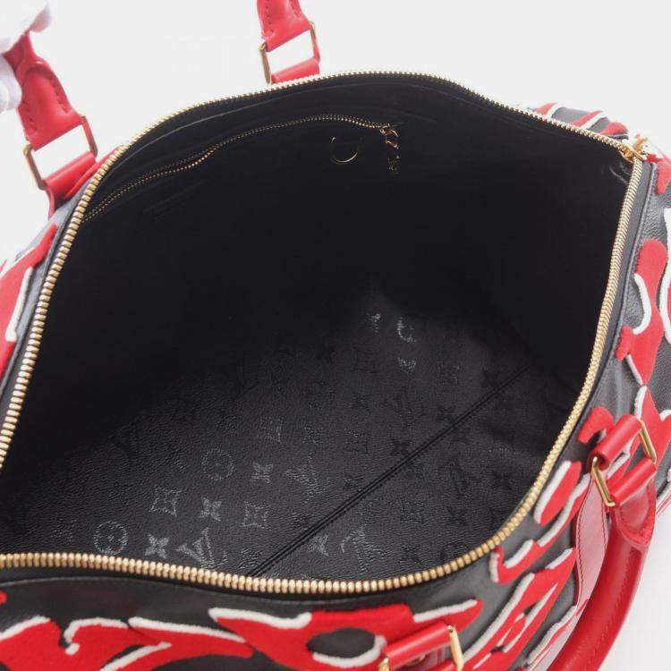 Pre Owned Louis Vuitton Keepall Bandouliere 45 Boston Bag Coated Canvas And Leather Black Red