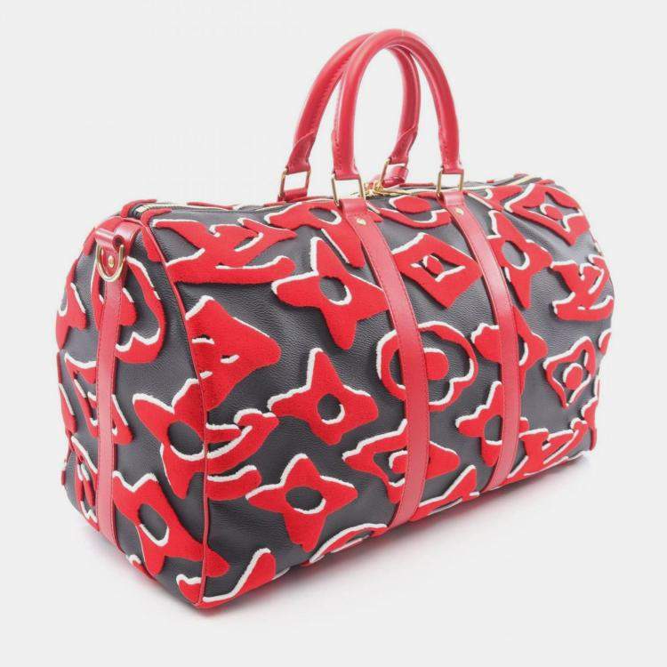 Pre Owned Louis Vuitton Keepall Bandouliere 45 Boston Bag Coated Canvas And Leather Black Red