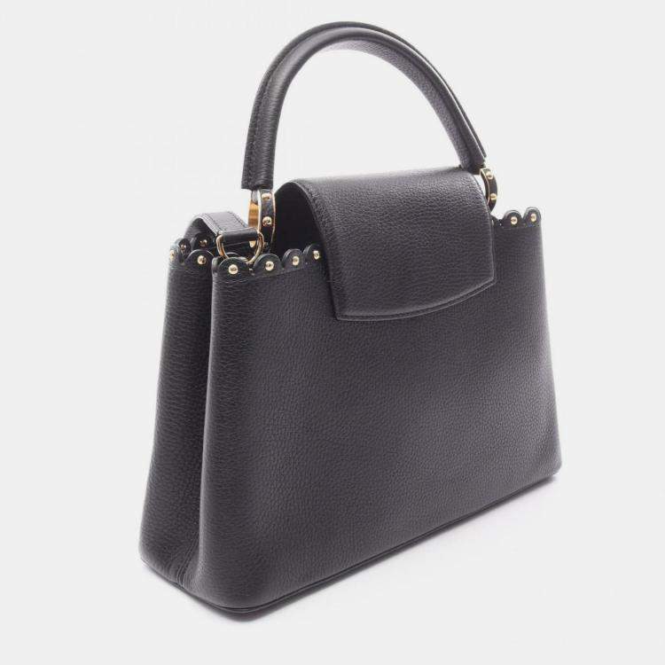 Pre Owned Louis Vuitton Capucines Pm Handbag In Taurillon Leather Black