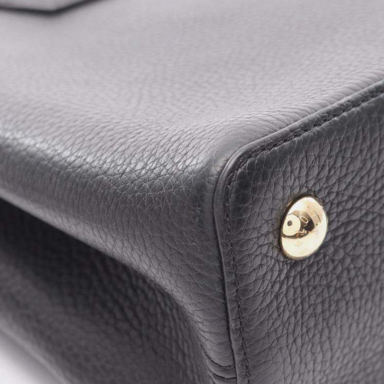 Pre Owned Louis Vuitton Capucines Pm Handbag In Taurillon Leather Black