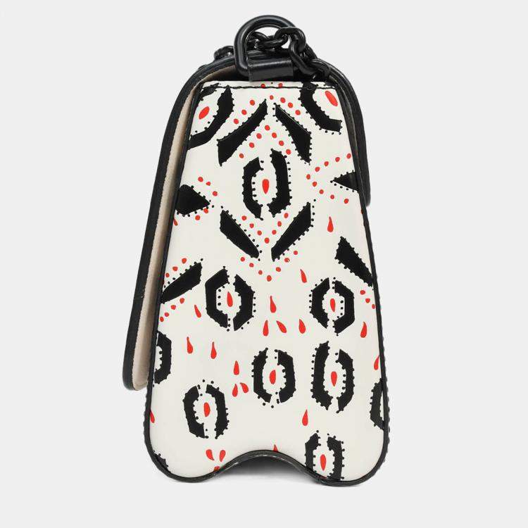 Pre Owned Louis Vuitton 2015 White/Black Graphic Printed Leather Twist MM Chain Bag