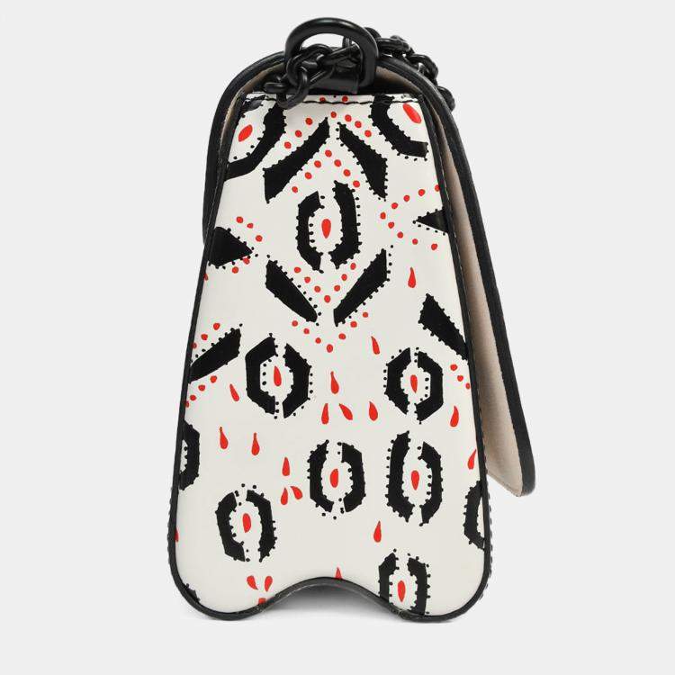 Pre Owned Louis Vuitton 2015 White/Black Graphic Printed Leather Twist MM Chain Bag