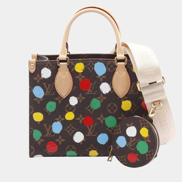 Pre Owned Louis Vuitton On The Go MM Yayoi Kusama Brown Monogram Canvas Tote Bag