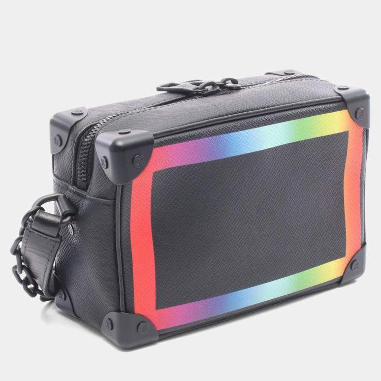 Pre Owned Louis Vuitton Mini Soft Trunk Noir Taiga Rainbow Leather Crossbody Bag