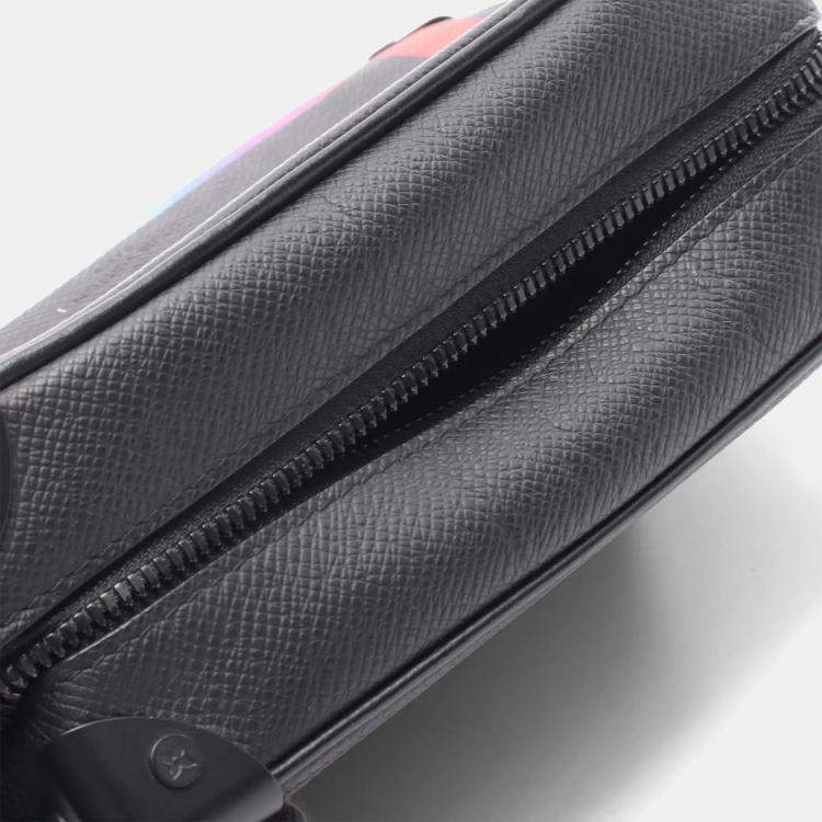 Pre Owned Louis Vuitton Mini Soft Trunk Noir Taiga Rainbow Leather Crossbody Bag