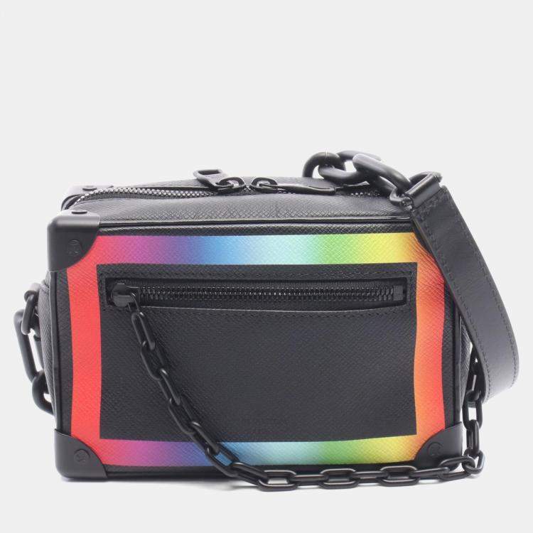 Pre Owned Louis Vuitton Mini Soft Trunk Noir Taiga Rainbow Leather Crossbody Bag