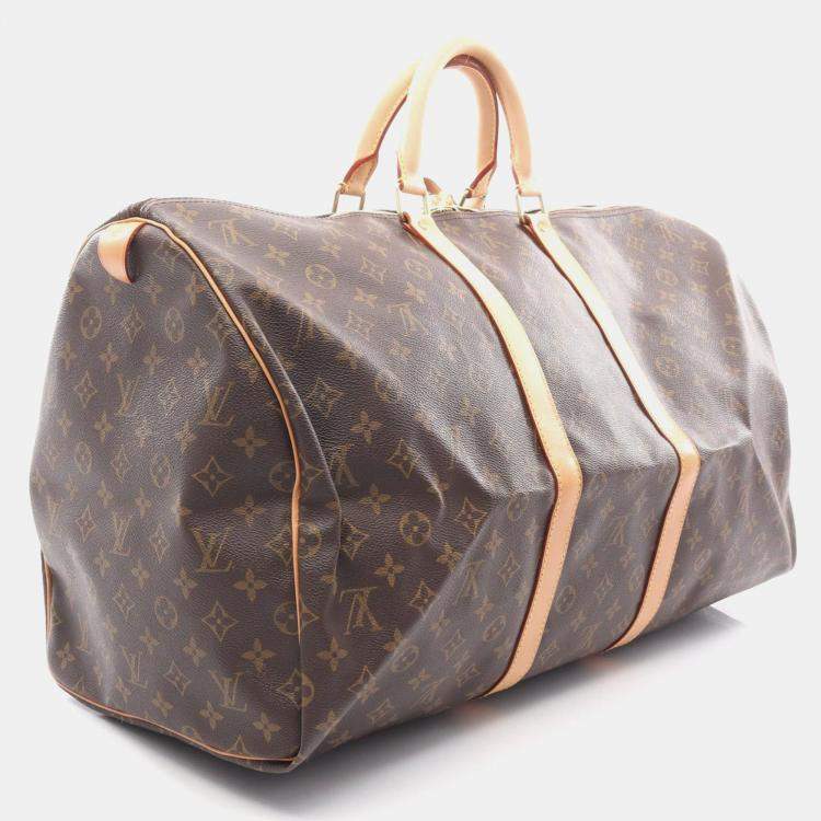 Pre Owned Louis Vuitton Keepall 55 Brown Monogram Coated Canvas Travel Bag