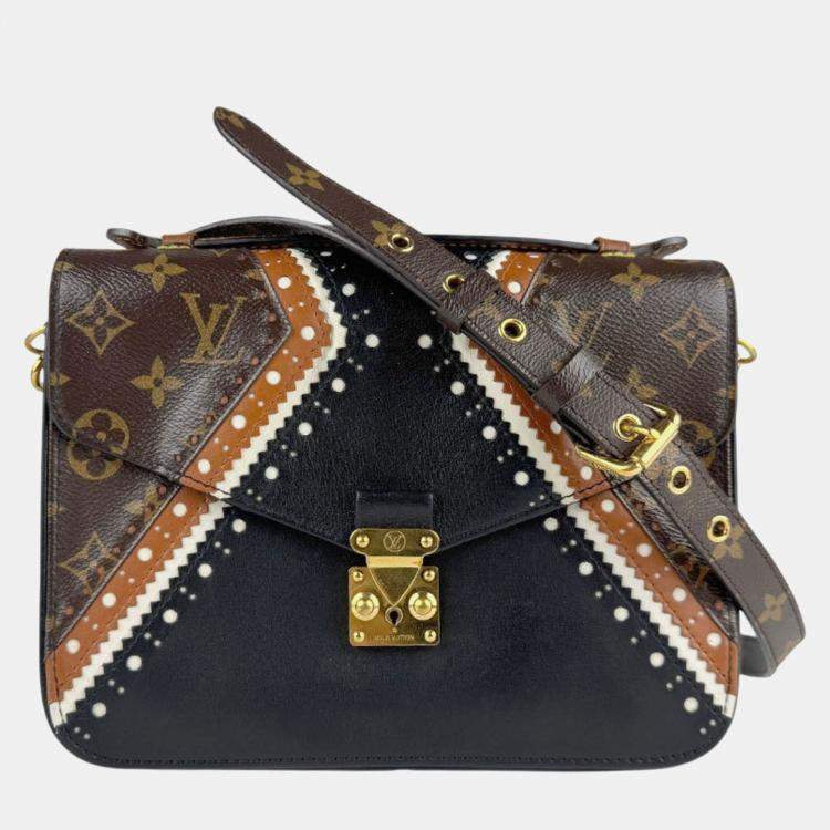 Pre Owned Louis Vuitton Monogram Metis MM Shoulder Bag In Canvas And Leather Brown Black Gold