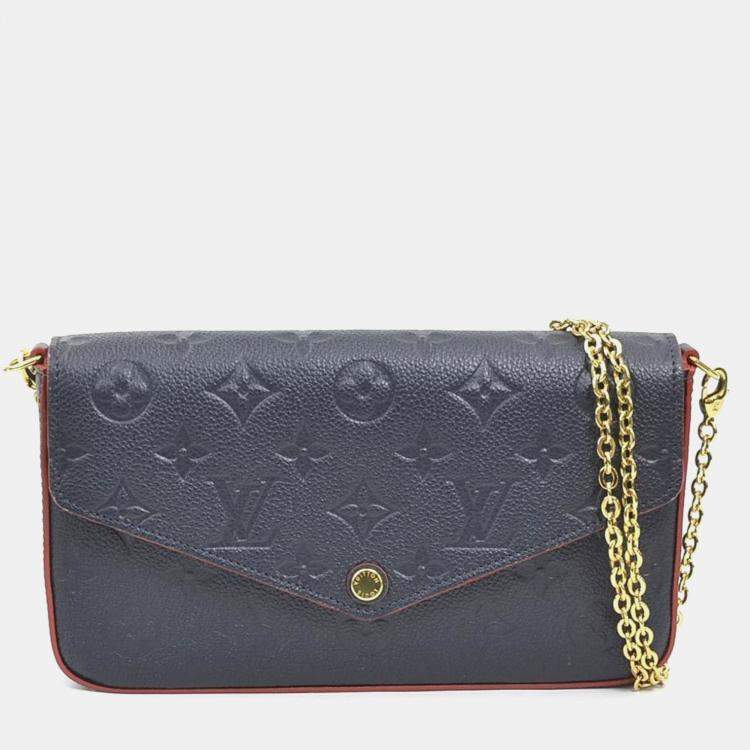 Pre Owned Louis Vuitton Monogram Empreinte Shoulder Bag Chain Wallet And Pochette Felice In Navy Gold