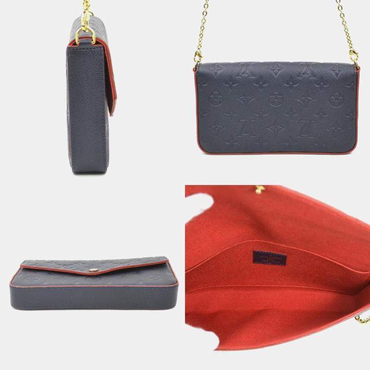 Pre Owned Louis Vuitton Monogram Empreinte Shoulder Bag Chain Wallet And Pochette Felice In Navy Gold