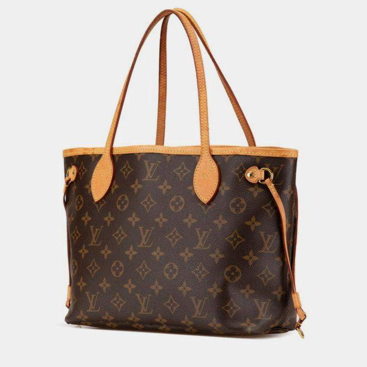 Pre Owned Louis Vuitton Monogram Neverfull Pm Handbag Tote Bag Brown Pvc Leather