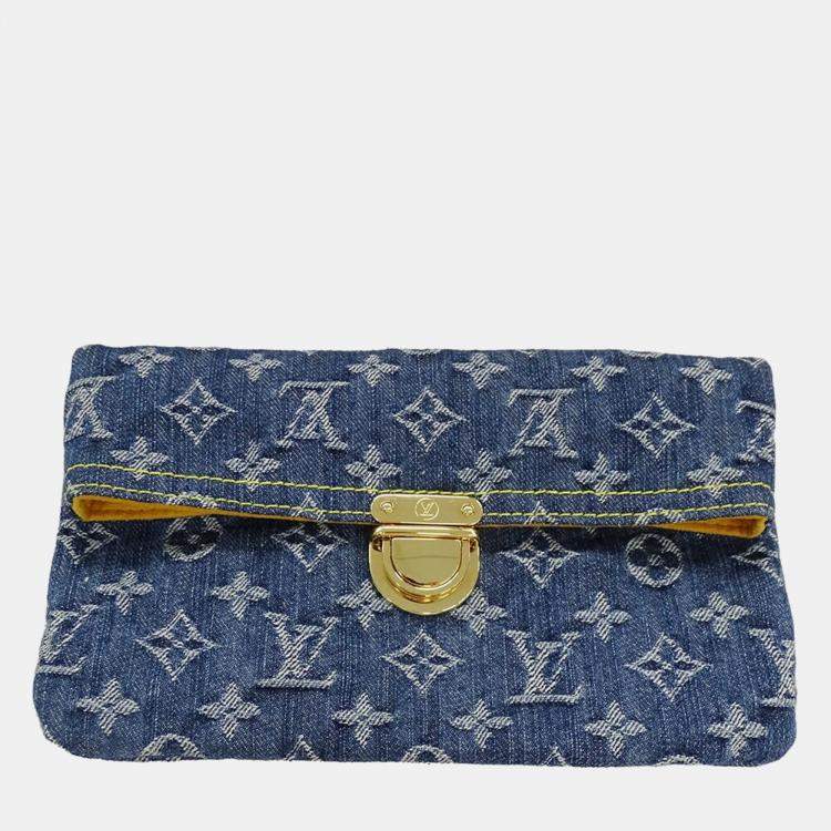 Pre Owned Louis Vuitton Monogram Denim Clutch Bag Blue