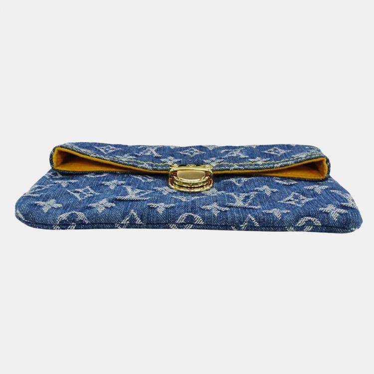 Pre Owned Louis Vuitton Monogram Denim Clutch Bag Blue