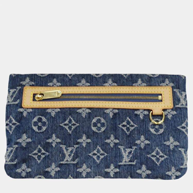 Pre Owned Louis Vuitton Monogram Denim Clutch Bag Blue