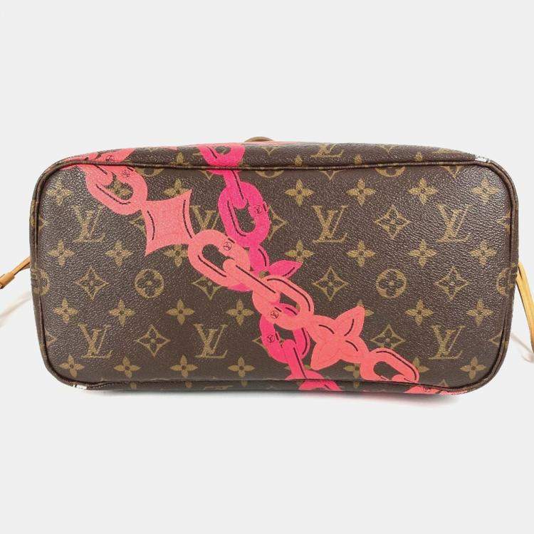 Pre Owned Louis Vuitton Monogram Bay Neverfull Mm Tote Bag chain Canvas Pink