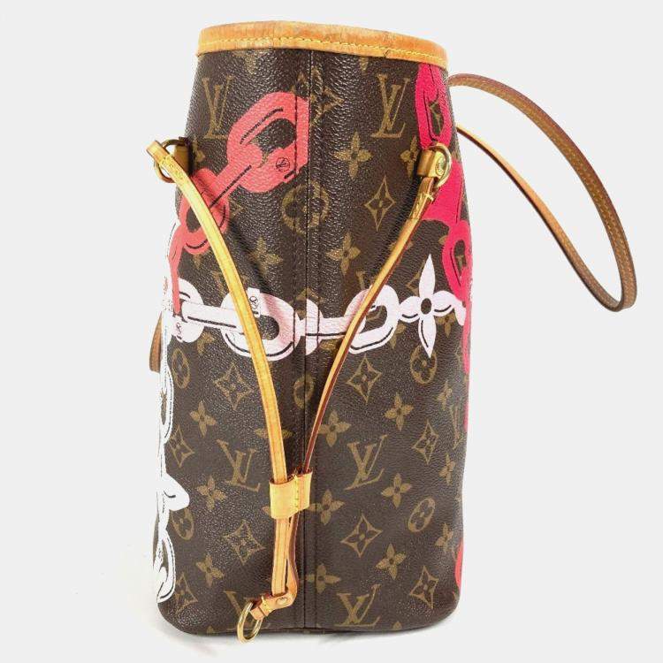 Pre Owned Louis Vuitton Monogram Bay Neverfull Mm Tote Bag chain Canvas Pink