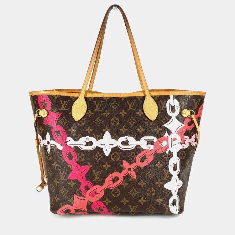 Pre Owned Louis Vuitton Monogram Bay Neverfull Mm Tote Bag chain Canvas Pink