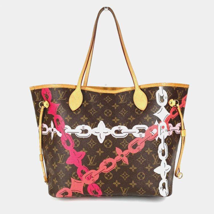 Pre Owned Louis Vuitton Monogram Bay Neverfull Mm Tote Bag chain Canvas Pink