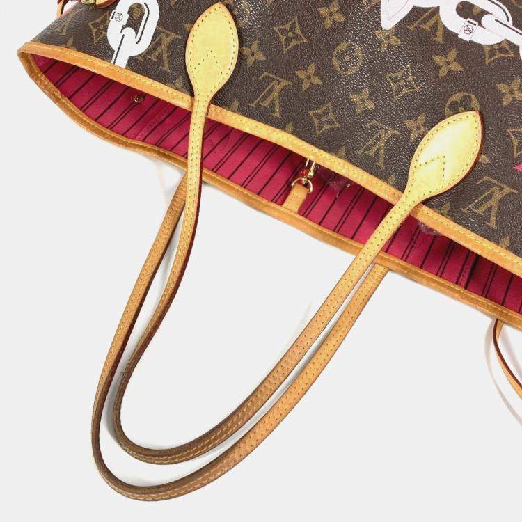 Pre Owned Louis Vuitton Monogram Bay Neverfull Mm Tote Bag chain Canvas Pink