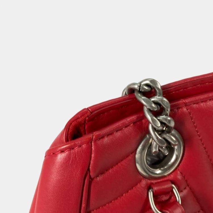 Pre Owned Louis Vuitton New Wave Chain Tote Shoulder Bag W Leather Red