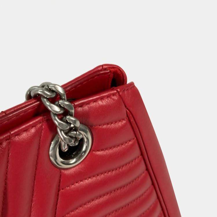 Pre Owned Louis Vuitton New Wave Chain Tote Shoulder Bag W Leather Red