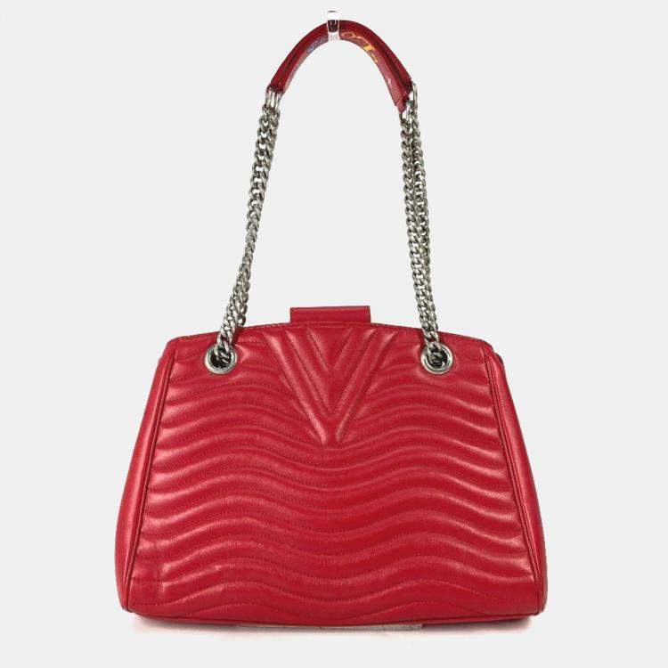 Pre Owned Louis Vuitton New Wave Chain Tote Shoulder Bag W Leather Red