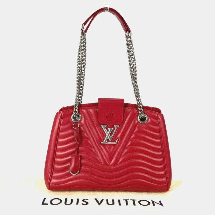 Pre Owned Louis Vuitton New Wave Chain Tote Shoulder Bag W Leather Red