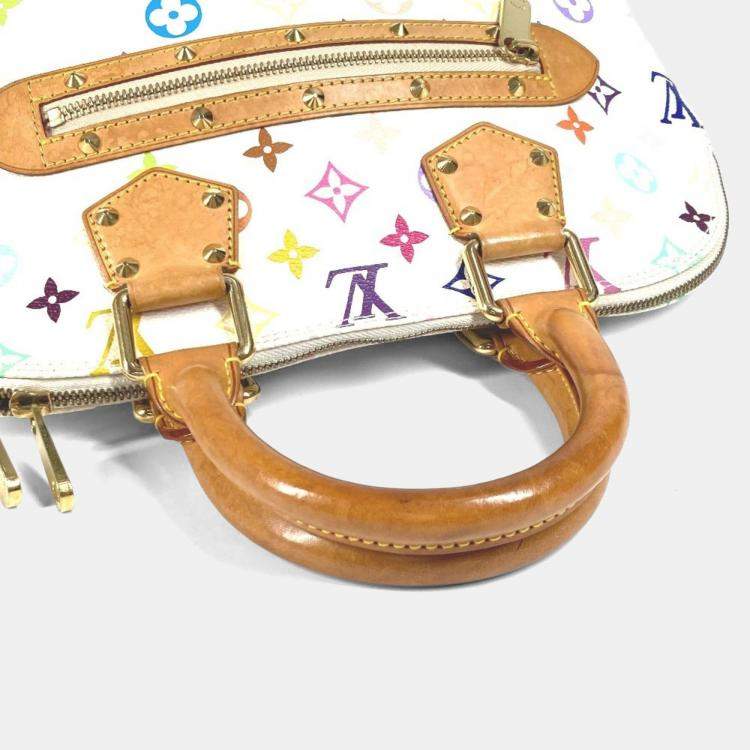 Pre Owned Louis Vuitton Monogram Multicolore Alma Tote Bag With Studs Canvas Blanc White