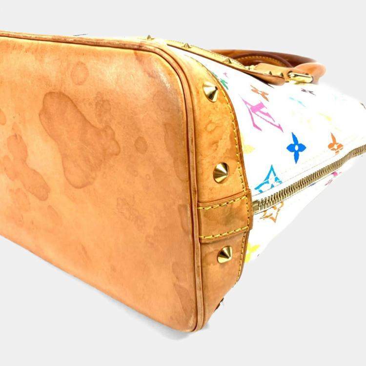 Pre Owned Louis Vuitton Monogram Multicolore Alma Tote Bag With Studs Canvas Blanc White