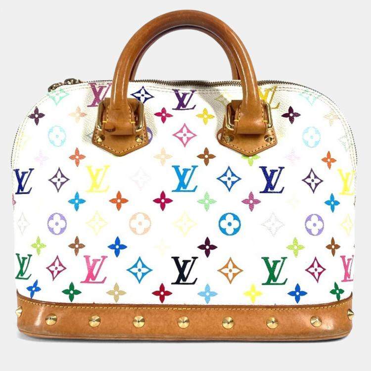 Pre Owned Louis Vuitton Monogram Multicolore Alma Tote Bag With Studs Canvas Blanc White
