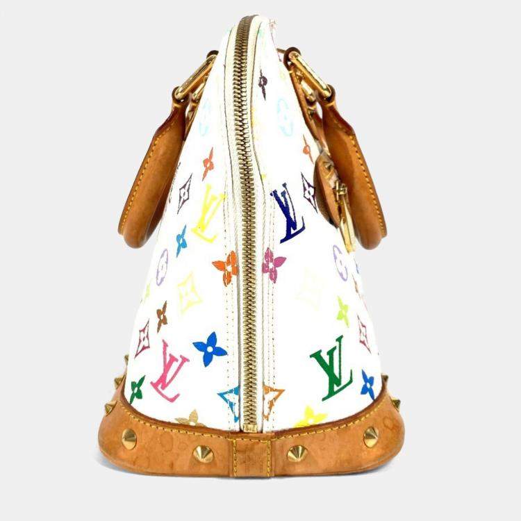 Pre Owned Louis Vuitton Monogram Multicolore Alma Tote Bag With Studs Canvas Blanc White
