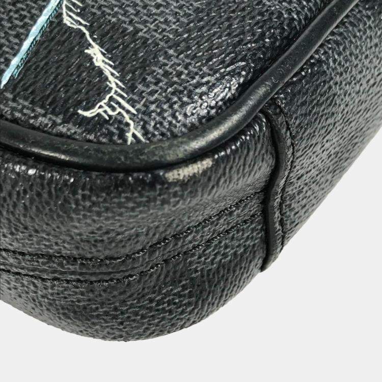 Pre Owned Louis Vuitton Damier Graphite Map Danube Pm Nm Pochette Shoulder Bag Canvas Black