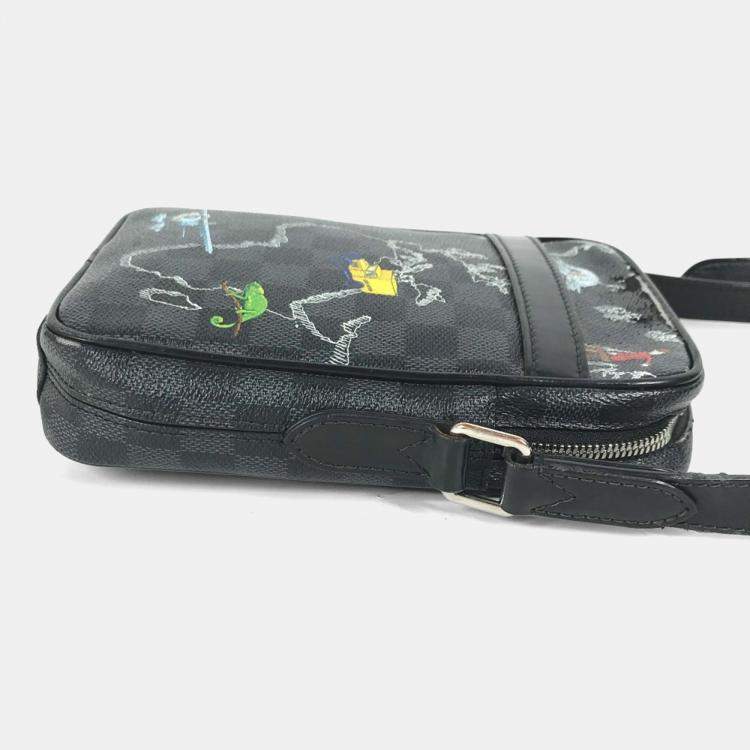 Pre Owned Louis Vuitton Damier Graphite Map Danube Pm Nm Pochette Shoulder Bag Canvas Black