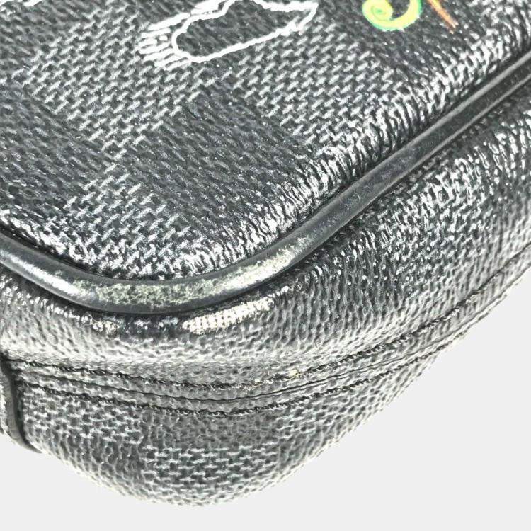 Pre Owned Louis Vuitton Damier Graphite Map Danube Pm Nm Pochette Shoulder Bag Canvas Black