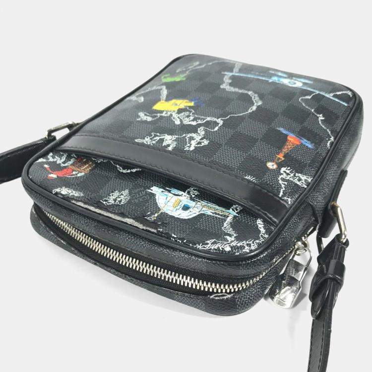 Pre Owned Louis Vuitton Damier Graphite Map Danube Pm Nm Pochette Shoulder Bag Canvas Black