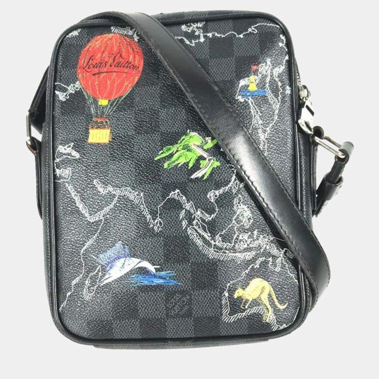 Pre Owned Louis Vuitton Damier Graphite Map Danube Pm Nm Pochette Shoulder Bag Canvas Black