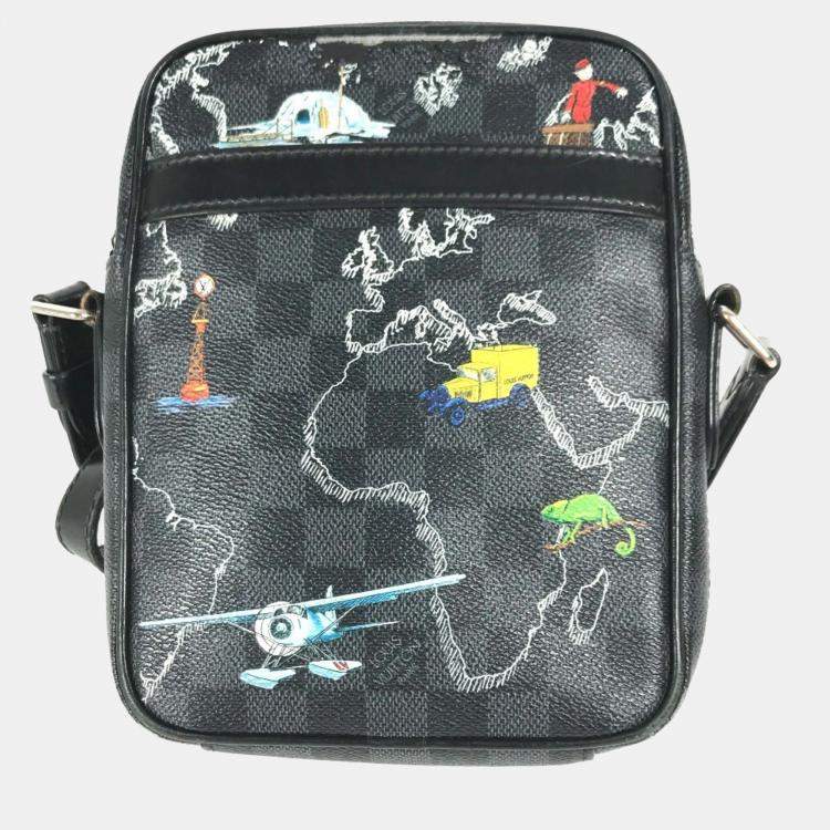 Pre Owned Louis Vuitton Damier Graphite Map Danube Pm Nm Pochette Shoulder Bag Canvas Black