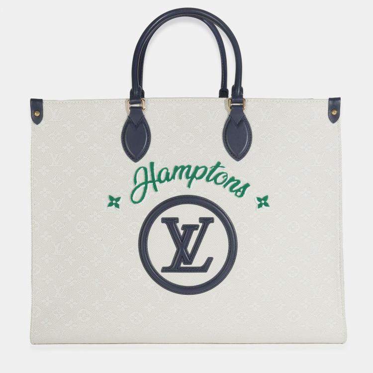 مملوكة مسبقًا Louis Vuitton Blue Beige Jacquard Embroidered Tufted Monogram Hamptons Onthego G