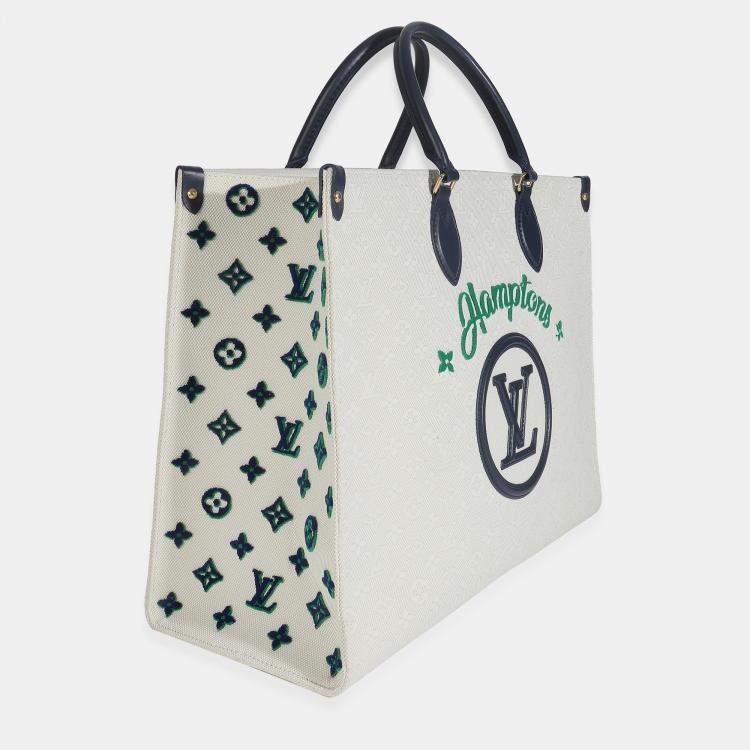 مملوكة مسبقًا Louis Vuitton Blue Beige Jacquard Embroidered Tufted Monogram Hamptons Onthego G