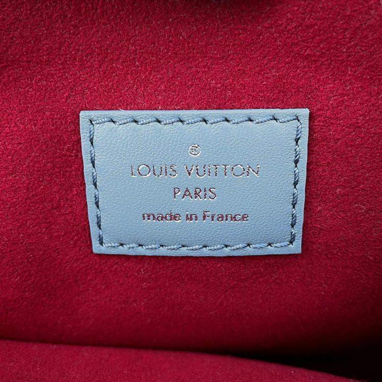 Pre Owned Louis Vuitton Coussin Blue Gacier/Red Monogram Embossed Lamb Leather Size PM