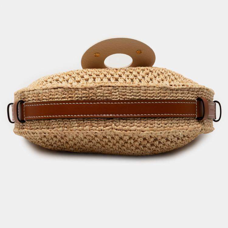 Pre Owned Louis Vuitton Beige Brown Raffia By the Pool Croissant MM