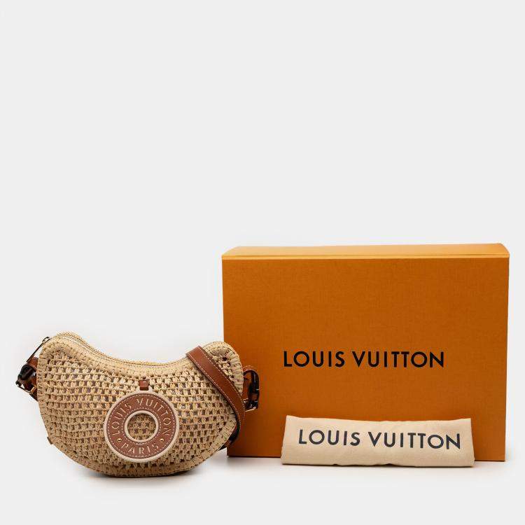 Pre Owned Louis Vuitton Beige Brown Raffia By the Pool Croissant MM
