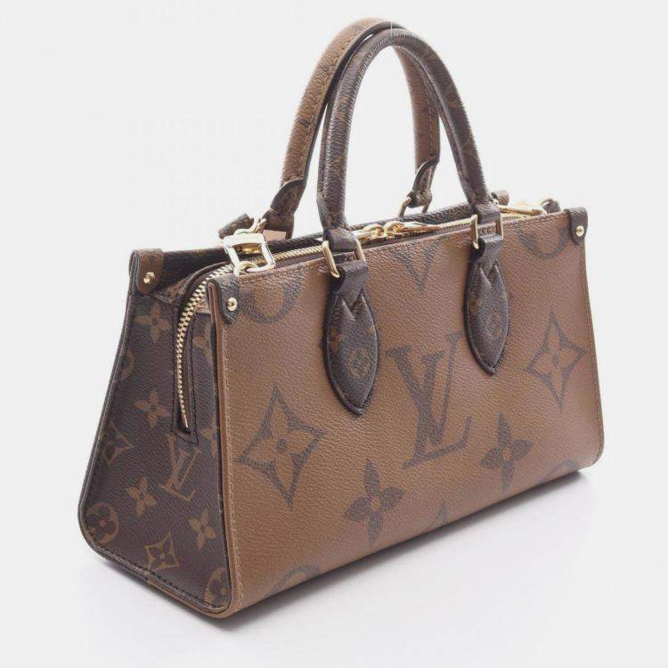 Pre Owned Louis Vuitton On The Go New York Handbag Coated Canvas Monogram Reverse Brown