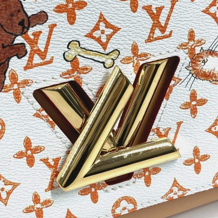 Pre Owned Louis Vuitton Monogram Cat Sack Twist Mm Chain Bag With Double Shoulder In Canvas Multicolor and White